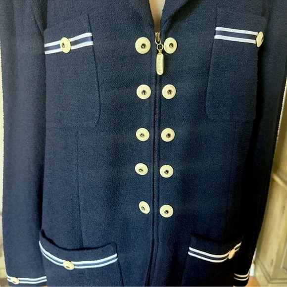 RARE St. John Military Navy Blue Jacket Blazer Santana Marie Gray Wool/Rayon 14 - Picture 5 of 15